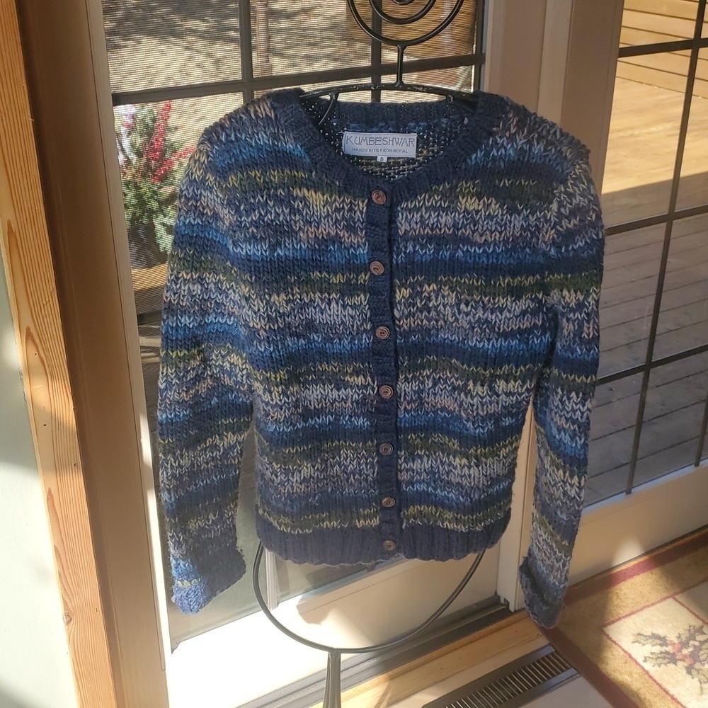 Kumbeshwar Hand‎ Knits 100% Wool From Nepal Sz. Sweater Cardigan